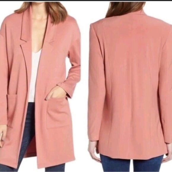 Blush Pink Rose Long Cozy Duster Cardigan with Pockets Sz M - Picture 1 of 10